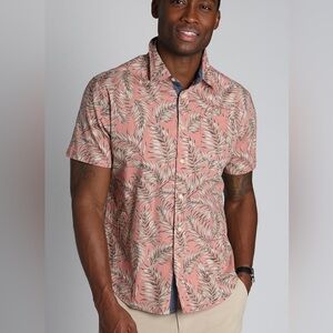 Jachs NY Stretch Casual Button Down Short Sleeve Shirt Red Leaf Print Large NWT